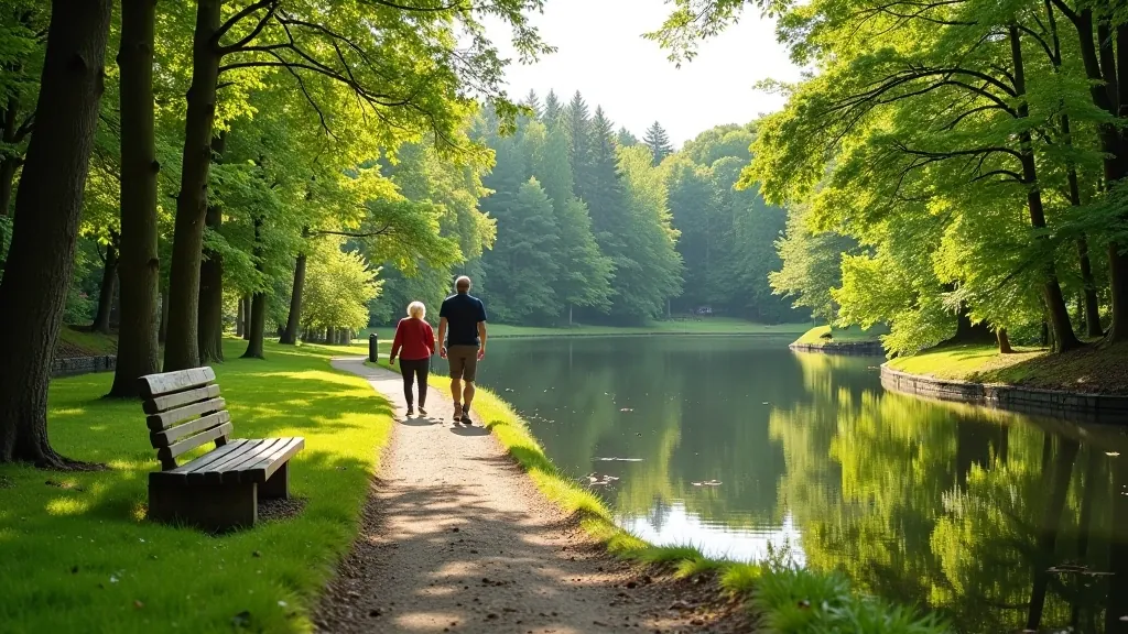 Rossmore Lake Loop trail with water reflections and walking path
