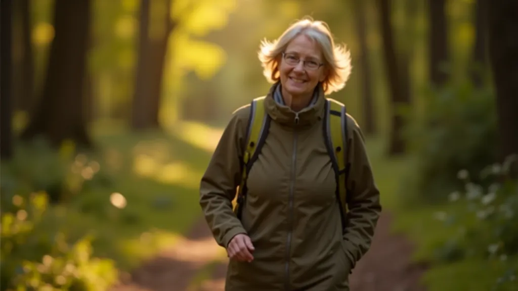 Walker on forest trail at Rossmore Park, properly dressed with backpack and sturdy footwear, enjoying peaceful walk