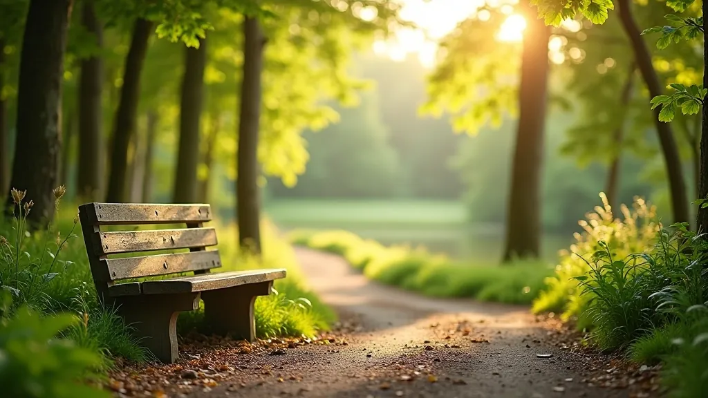 Rest bench on forest trail with scenic view