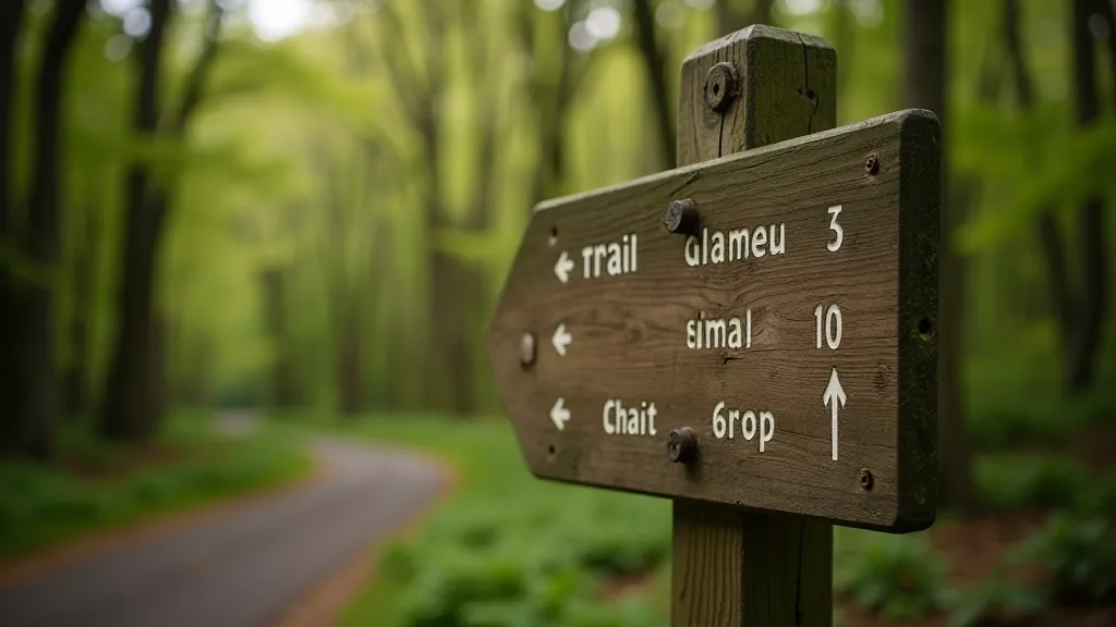Directional sign at Rossmore Park showing distance markers and trail information